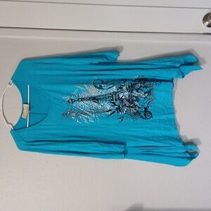 Antthony Turquoise Graphic Tunic Top